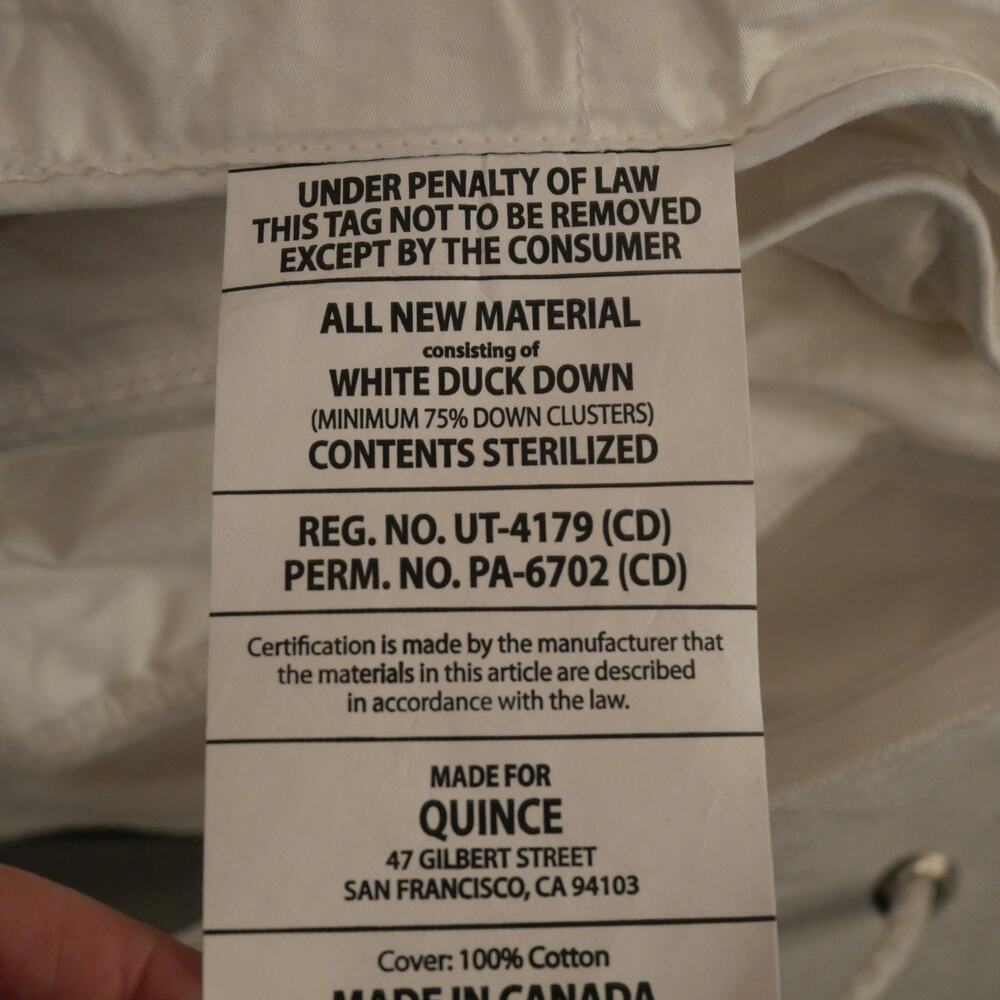 Quince Full Queen Duck Down Duvet Insert Lightweight  Premium Comforter NEW - Picture 6 of 6